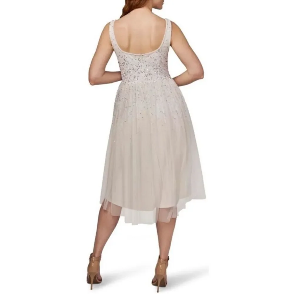 Adrianna Papell NWT Womens Ivory Embellished Maxi Cocktail and Party Dress